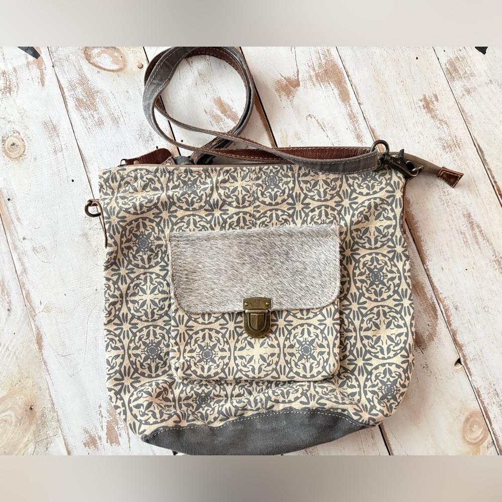 MYRA upcycled canvas shoulder bag BUCKLE crossbody purse boho casual festival